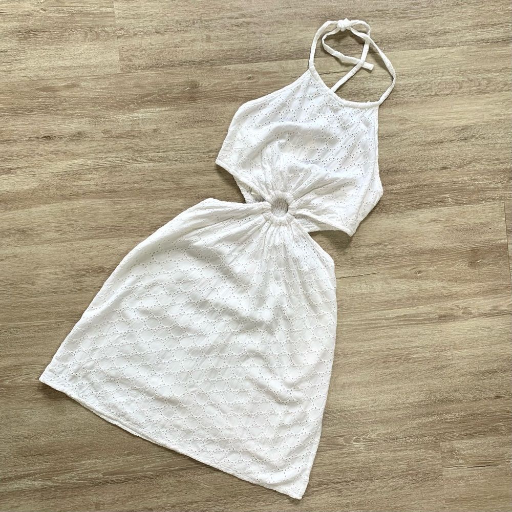 Sim & Sam White Lace Eyelet Cut Out Halter Mini Dress Size XS NWT